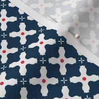 Geometric architectural shapes with dots – dark blue cream red – Small (S) Scale – fits the Ice Cream Neighborhood Collection, indulgent, sweet, playful, modern, quilting, summer