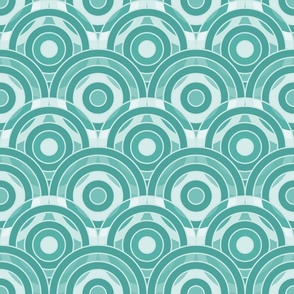 Circular Geometric Circles on Circles: Tonal Shades Blue Greens  