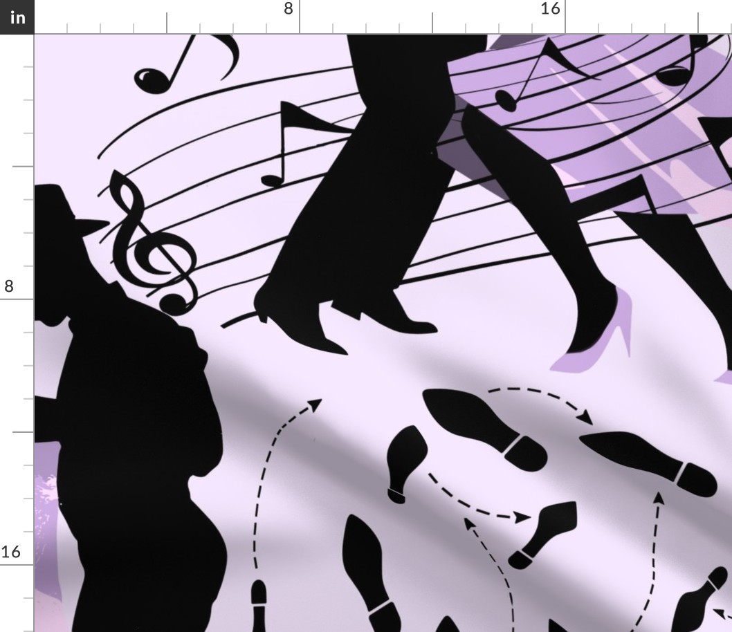 Dance club with black silhouettes of dancing people with shades of violet and lilac  - large scale