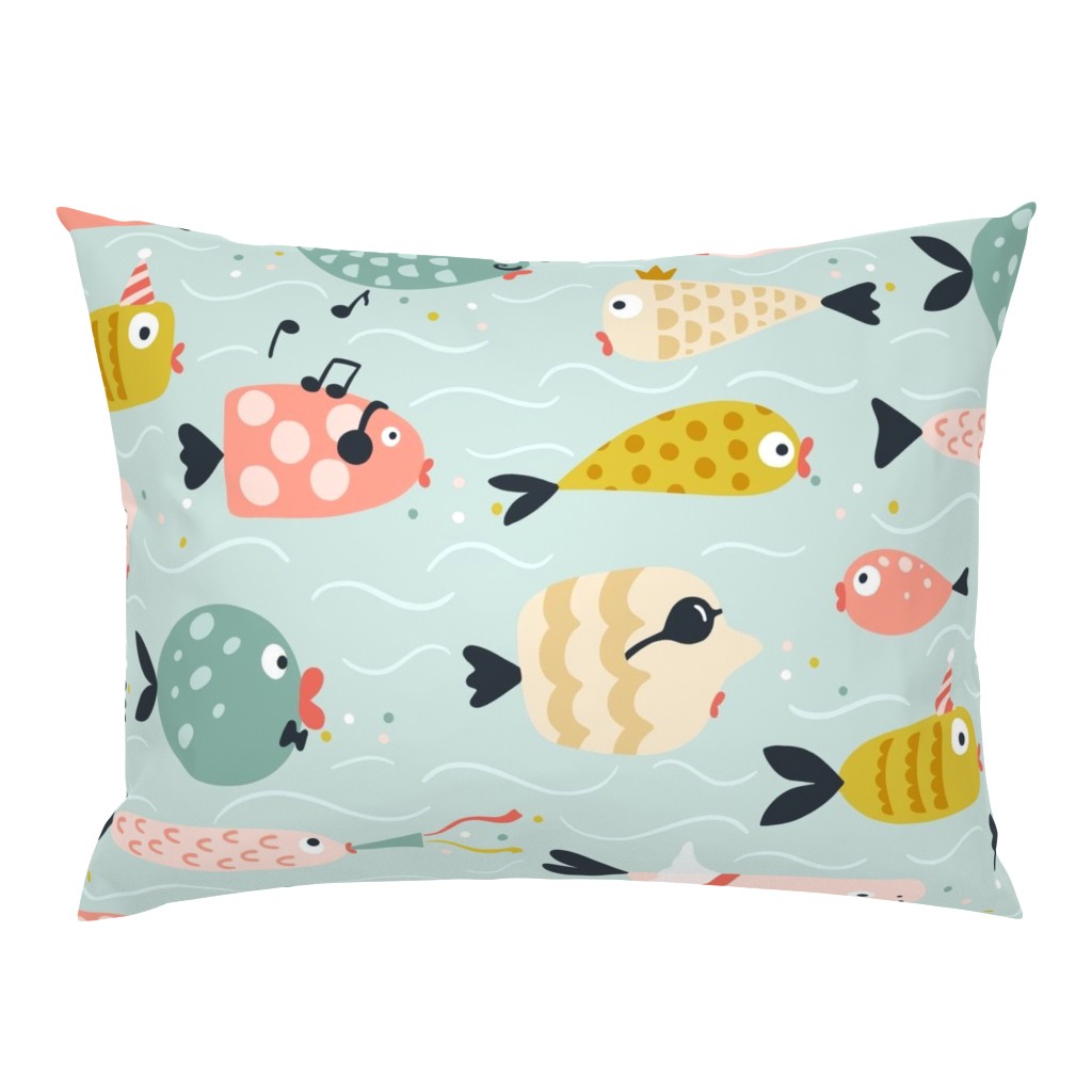 (L) cute and funny underwater fish party for cool kids and babies - light blue - teal - yellow -pink