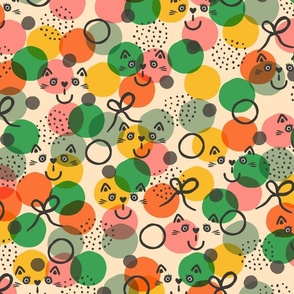 Celebrating-smiling-black-cats-on-colourful-vintage-party-confetti-with-black-dots-and-rings-XL-jumbo