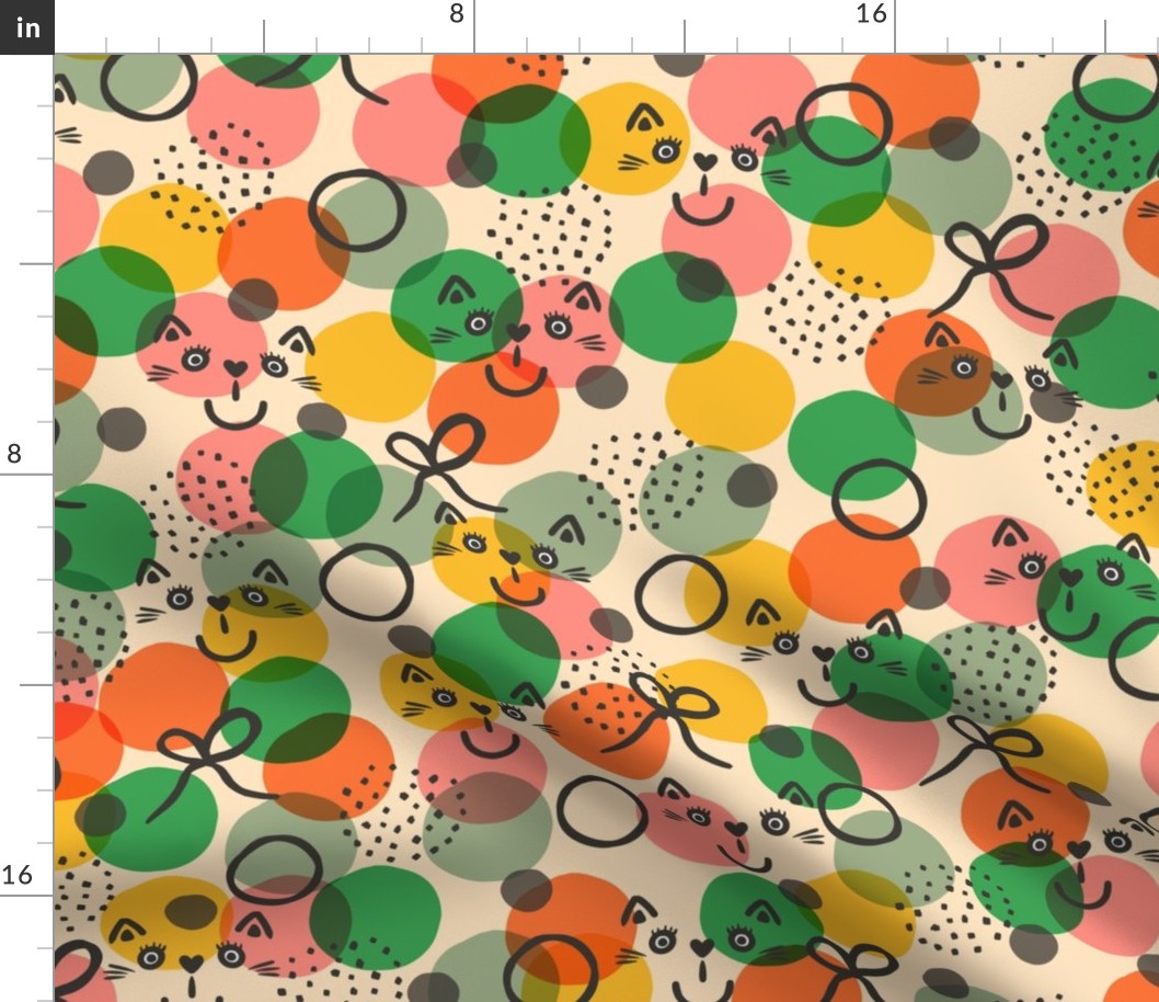 Celebrating-smiling-black-cats-on-colourful-vintage-party-confetti-with-black-dots-and-rings-XL-jumbo