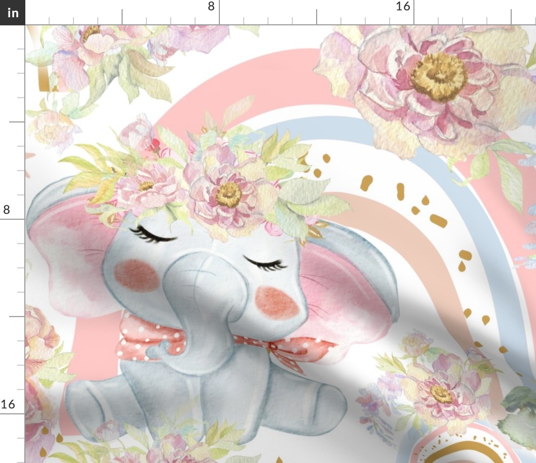 Soft Pink Boho Elephant Rainbows - Large