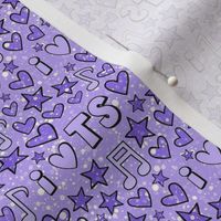 Smaller Scale I Love TS Hearts Stars and Music Notes in Purple