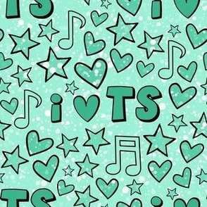 Bigger Scale I Love TS Hearts Stars and Music Notes in Mint Green