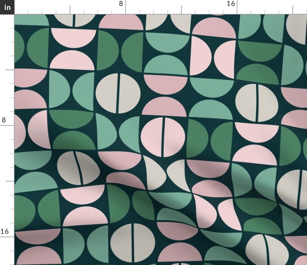 L MID CENTURY MODERN GREEN PINK GRAY 0073 H geometric abstract mid mod circle mod