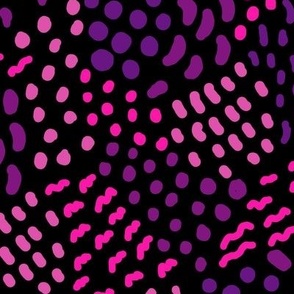 Abstract flower doodles dots, leafs and waves black purple pink
