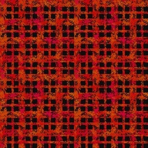 Dragon's Breath Mottled Red on Black Plaid  aka Spooky Plaid - Small scale - 1 inch repeat