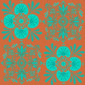 medium/Textured geometric bright retro burnt orange and teal green mediterranean spanish portugal tile