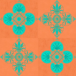 medium/Textured geometric bright retro orange and teal green mediterranean spanish portugal tile