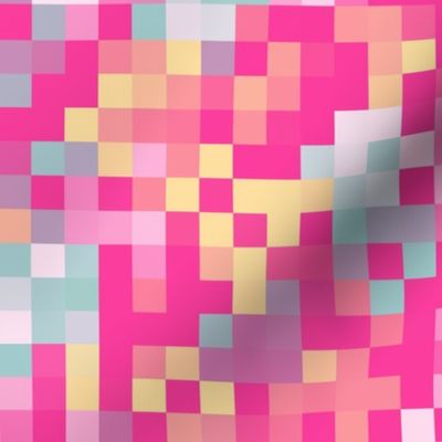 Cotton Candy Summer Pixel Mosaic - Fuchsia Pink/Lemon/Mint Green - 15 inch