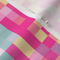 Cotton Candy Summer Pixel Mosaic - Fuchsia Pink/Lemon/Mint Green - 15 inch