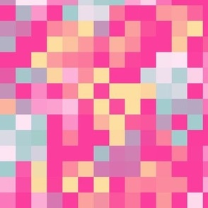 Cotton Candy Summer Pixel Mosaic - Fuchsia Pink/Lemon/Mint Green - 15 inch
