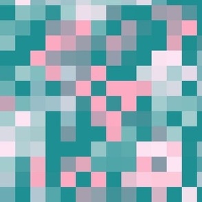 Cotton Candy Summer Pixel Mosaic - Peony Pink/Jade Green/Mint - 15 inch