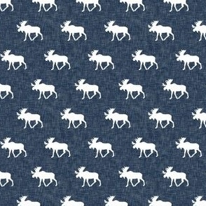 (micro print) moose on blue linen C24