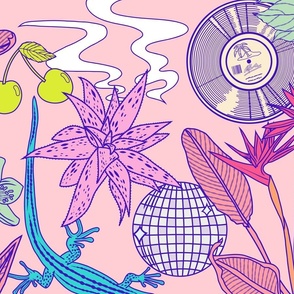 Jumbo 'Eivissa'  // Ibiza's Nature & Nightlife // Blush with Acid Yellow, Aqua Blue, Turquoise & Hot Pink.