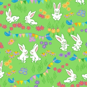 Bunny garden party in pastel green. Jumbo scale