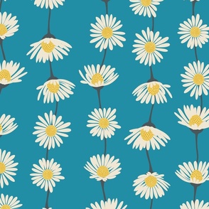 (L) Daisy Chain - sweet summer daisies stripe - jewel blue