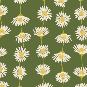 (L) Daisy Chain - sweet summer daisies stripe - grass green