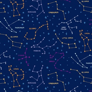 Constellations - Night Sky + Stars - Navy Blue + Bright Colors