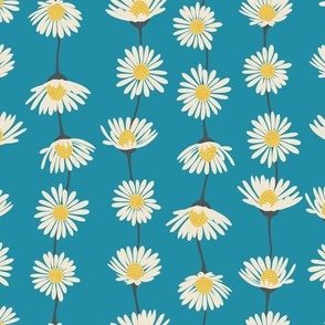 (M) Daisy Chain - sweet summer daisies stripe - jewel blue