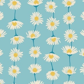 (M) Daisy Chain - sweet summer daisies stripe - pale blue