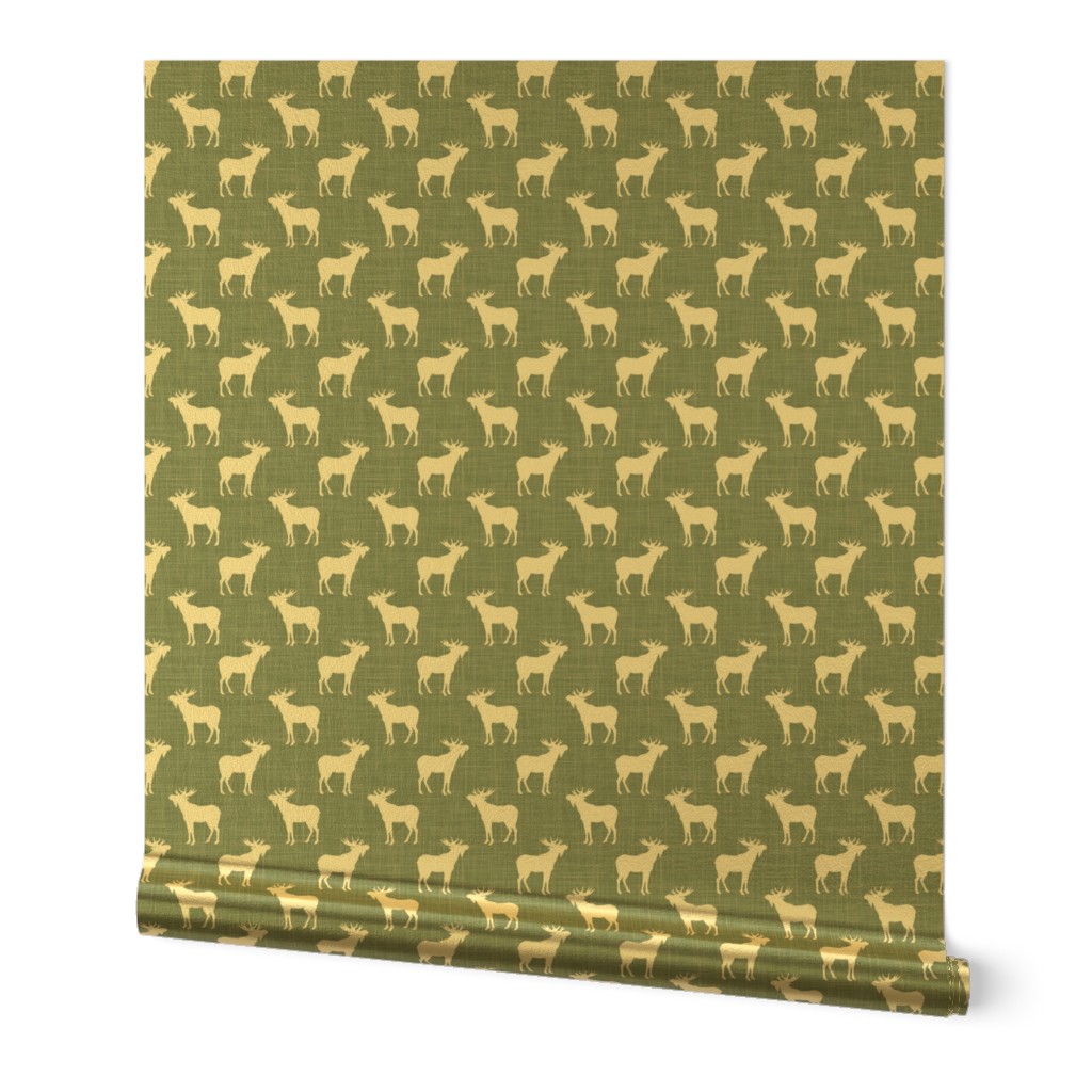 Smaller Moose Silhouettes on Pine Green Crosshatch