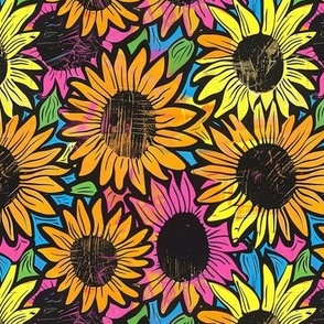 Funky Linocut Sunflowers