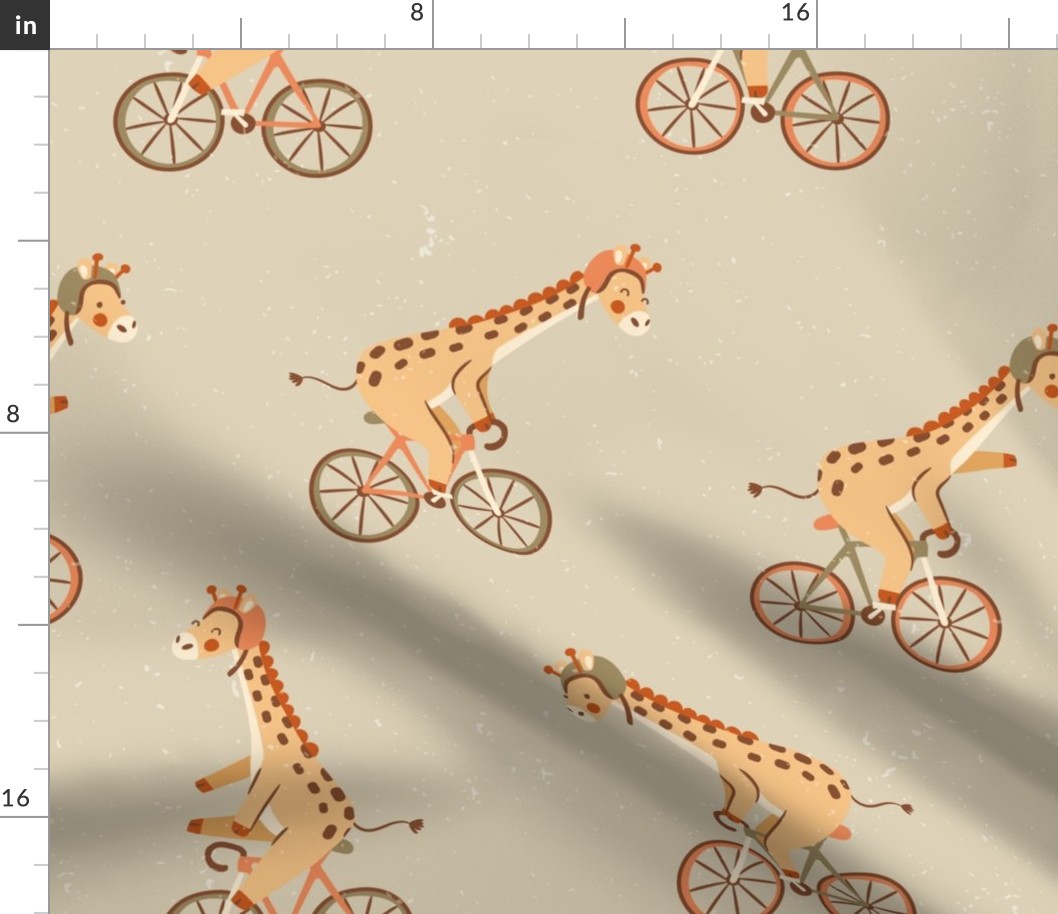 Funny Giraffe Cyclist - seamless pattern  bikes - green