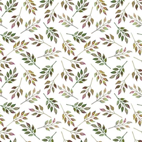 Watercolour leaves, white background. Seamless floral pattern-314.