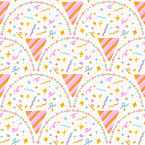 Party celebration - bright neon pastel confetti fan/ scallop design, riso risograph style 