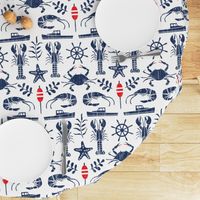 Nautical Lobster Crab and Shrimp Crustacean Navy and White Block Print Large Scale