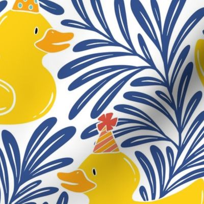 Party Hat Rubber Ducks - yellow and blue - large