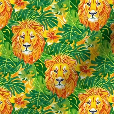 Sunlit Roar: Tropical Beach Leo Lion Pattern