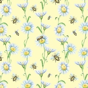 Watercolor bees and daisies  ( small)