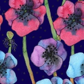 Anemones on night blue