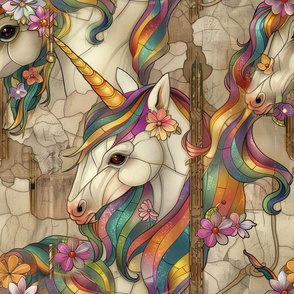 Vintage Antique Style Magical Rainbow Fantasy Unicorn