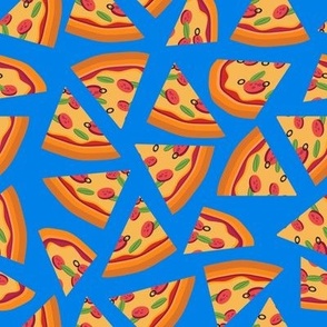 Pizza Party - 3D vector art on vibrant blue background. Did someone order pepperoni?