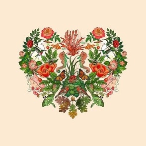 Nature Heart, Flora and Fauna of the World  (Soft Tan embroidery template)