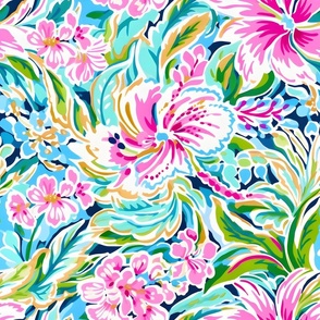 Impromptu Dance  - Pink/Teal Floral Wallpaper - New 