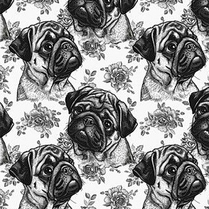 Black and White Pug Floral