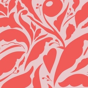 Larger Scale // Abstract Organic Botanical Shapes - Amaranth Red on Pale Pink