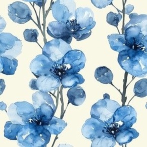 Elegant Rows of Blue Watercolor Orchids