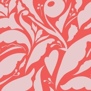 Larger Scale // Abstract Organic Botanical Shapes - Pale Pink on Amaranth Red