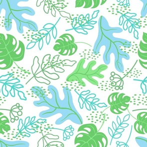 Tropical leaves, white background. Seamless floral pattern-315.