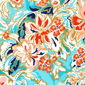 Riviera Sway – Coral/Teal  Wallpaper – New 