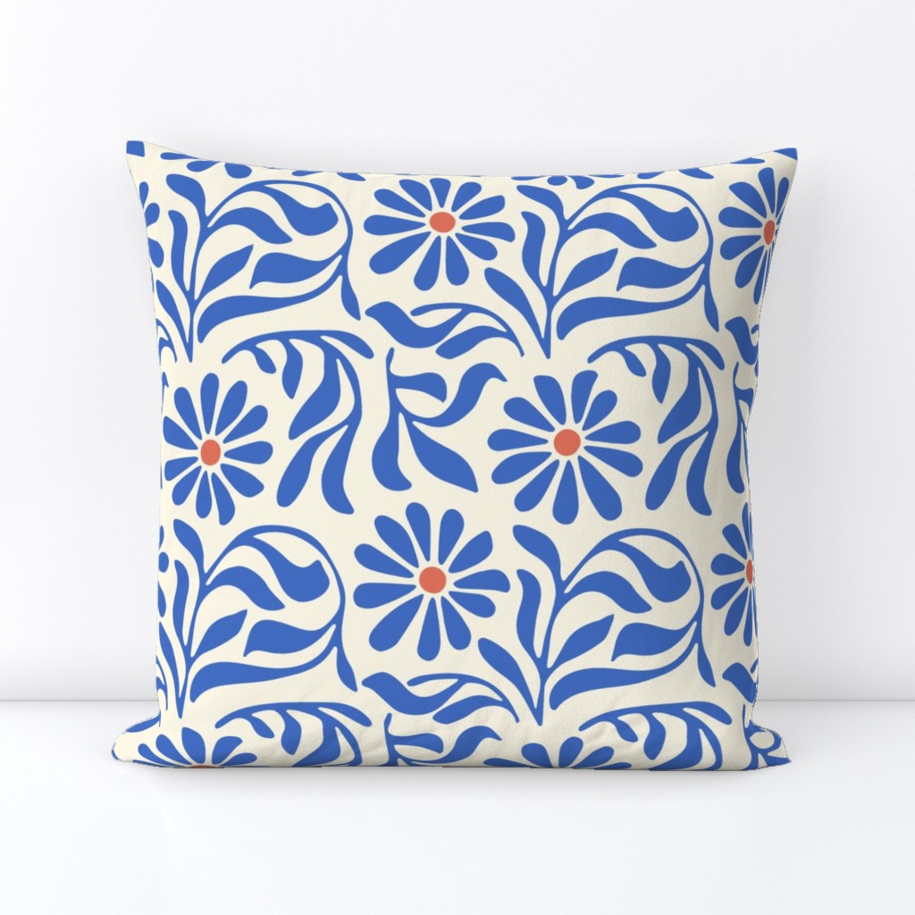 Dancing floral_ vines_ royal blue_ orange_ modern