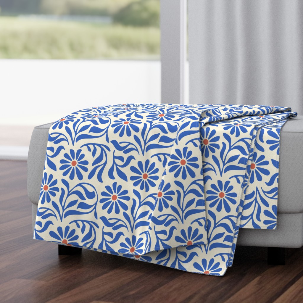 Dancing floral_ vines_ royal blue_ orange_ modern