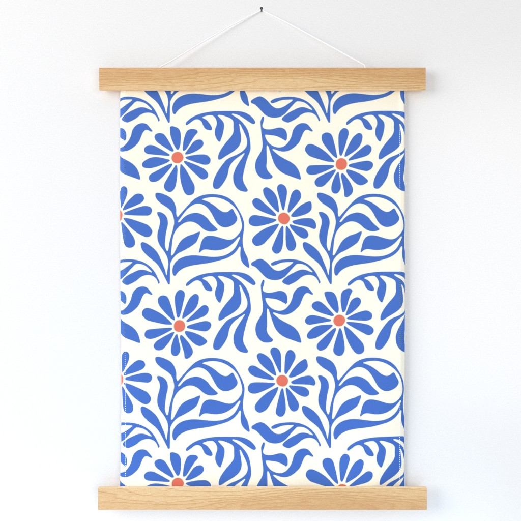 Dancing floral_ vines_ royal blue_ orange_ modern