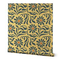 Dancing floral_ vines_ royal blue_ orange_ modern